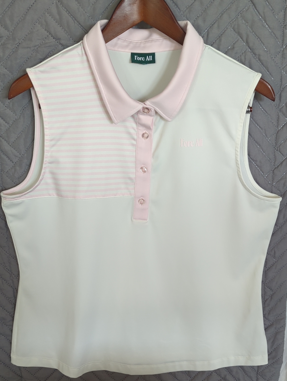 Fore All Moore Sleeveless Golf Polo Pink White Striped Colorblock Top Large